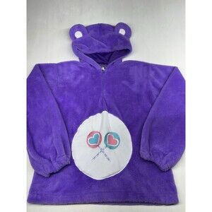 Care Bears Funshine Bear Costume Hoodie Purple Fuzzy Paw Print Ears - Size S